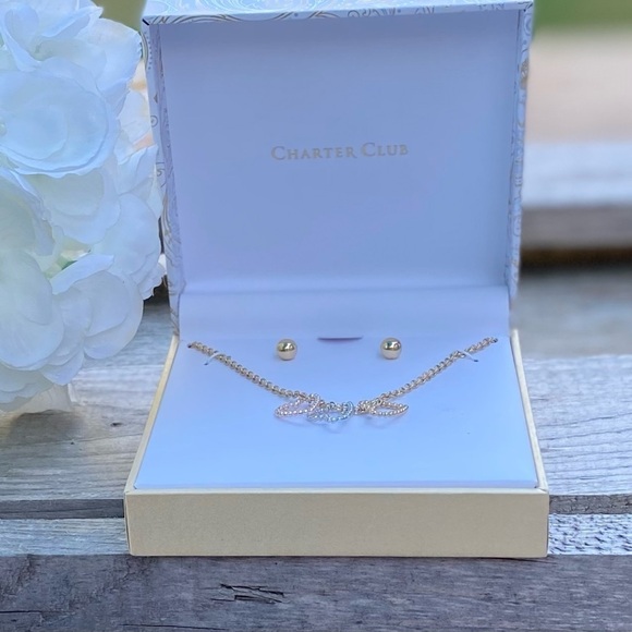 NWT CHARTER CLUB GOLD TONE STUD EARRINGS & TRI-TONE HEART NECKLACE - Picture 11 of 11